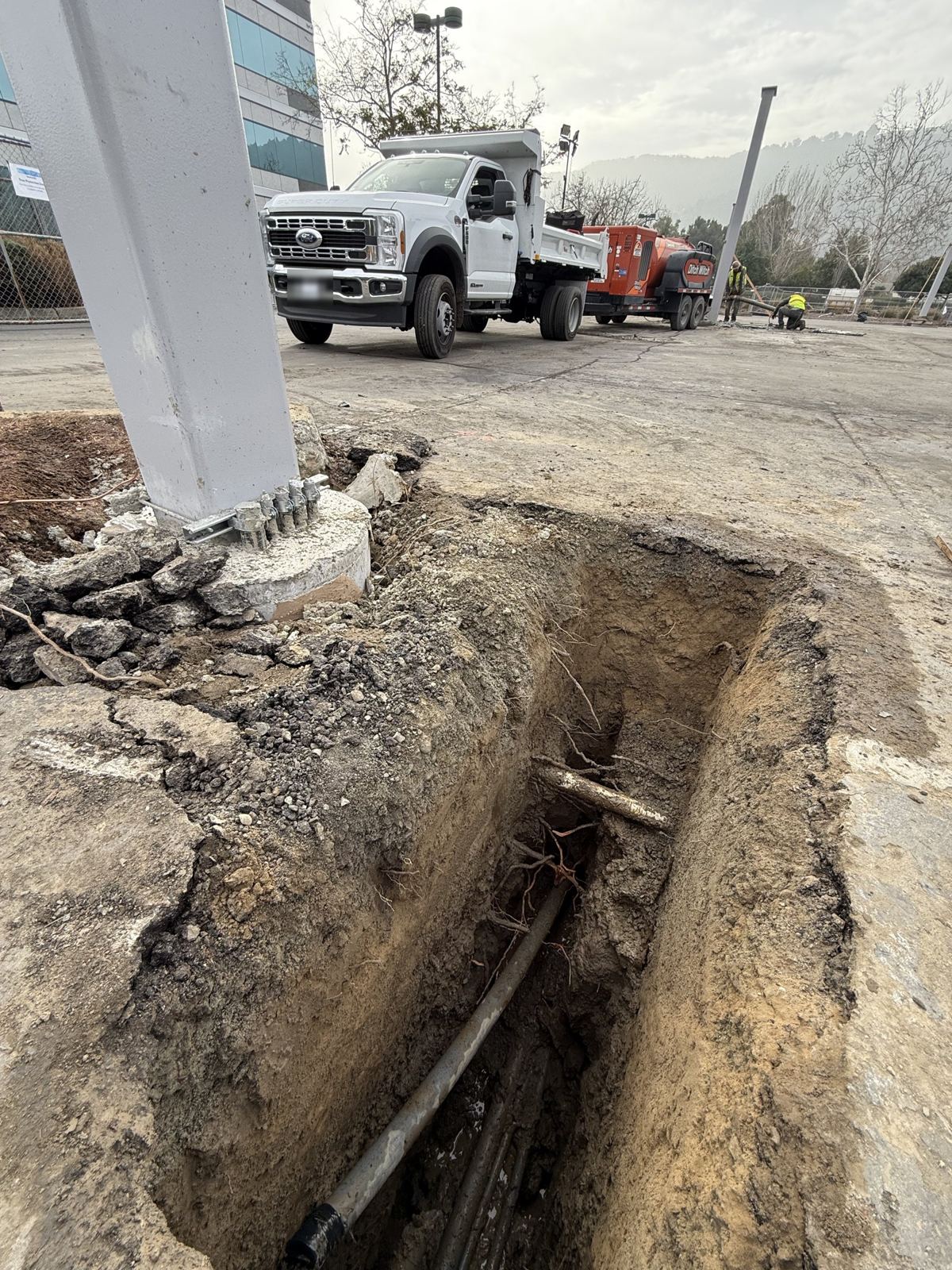 Trench in a commercial parking lot in Pleasanton
